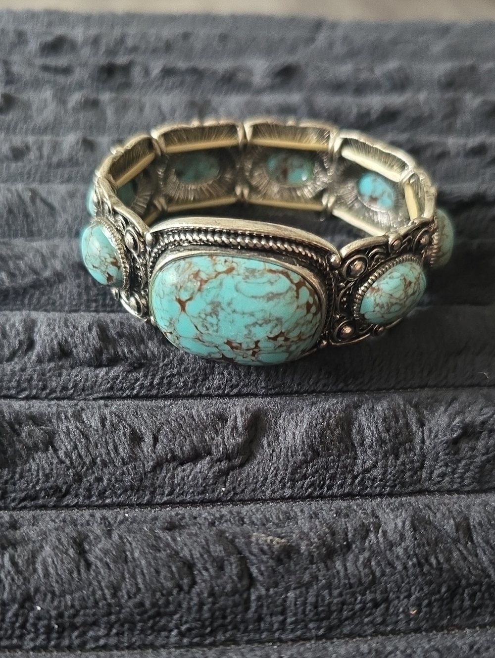 Turquoise-Accent Silver-Tone Stretch Bracelet - Women's Jewelry